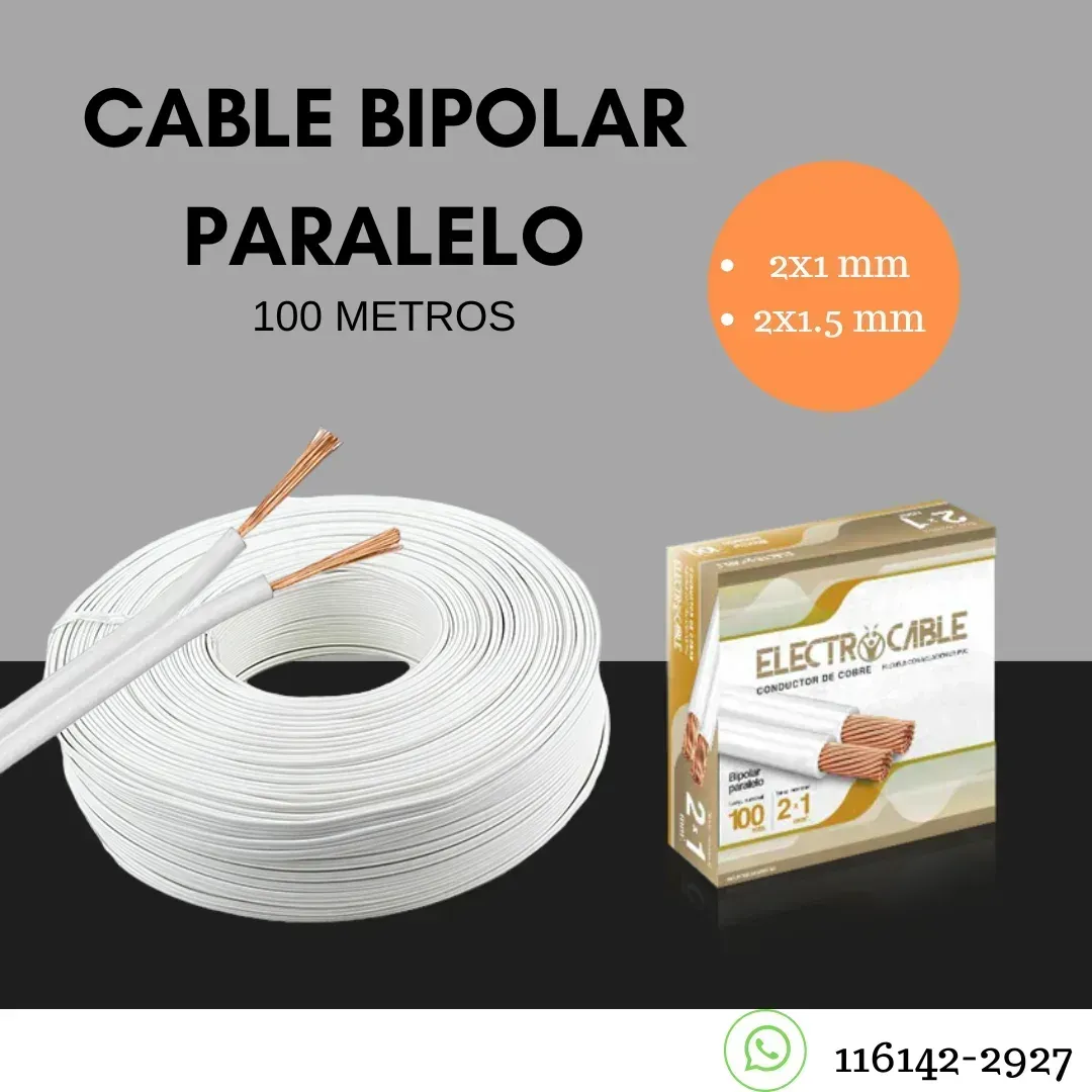 Cable eléctrico bipolar paralelo blanco. Incluye una bobina de 100 metros 