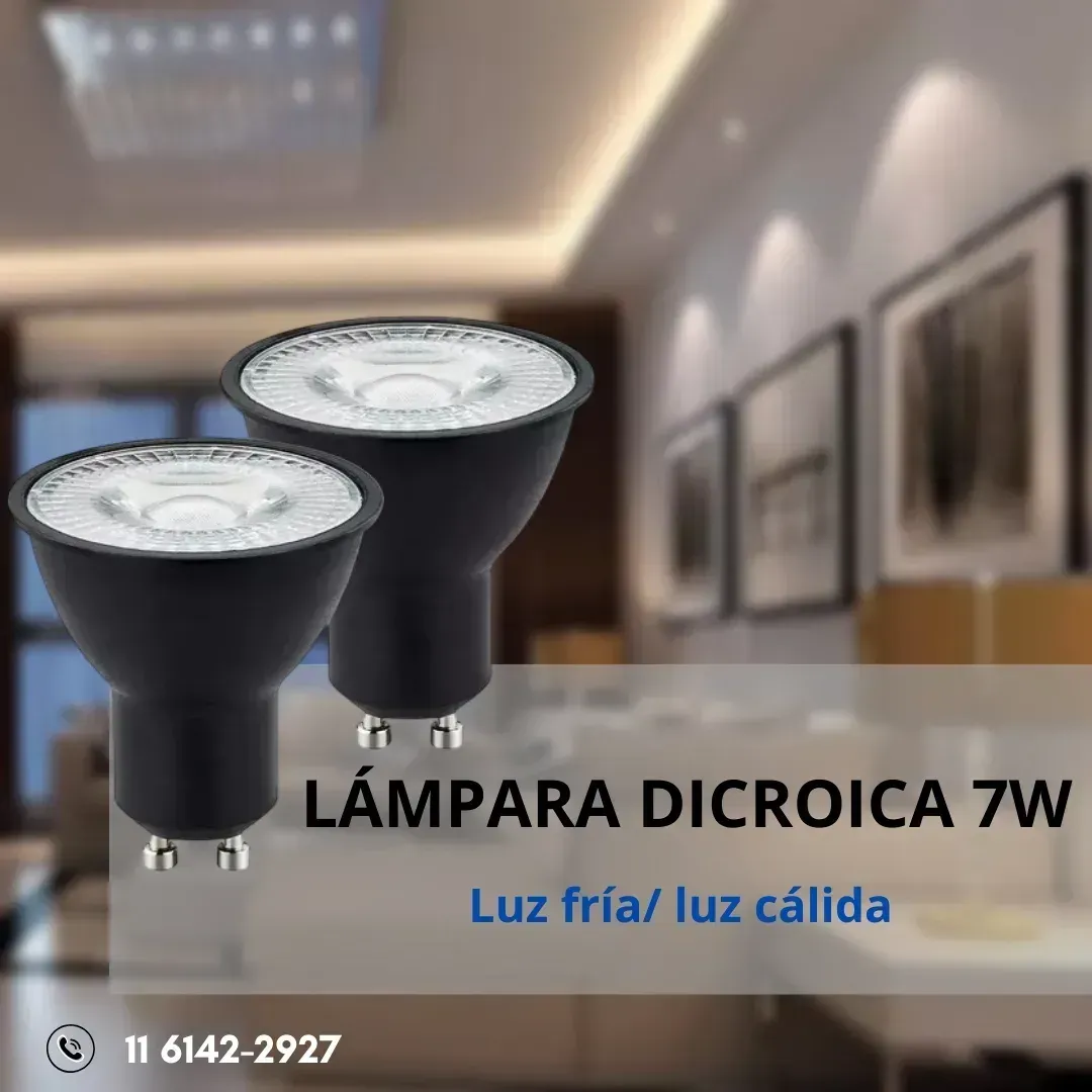 Dos bombillas dicroicas negras de 7W con el texto 