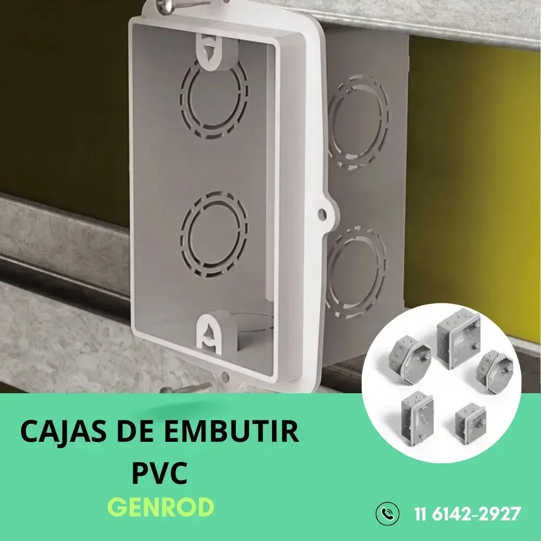 Cajas eléctricas de PVC blanco con un gráfico verde y blanco sobre una superficie gris.