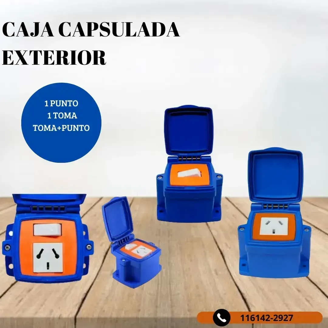 Caja de toma de corriente eléctrica encapsulada exterior de color azul y naranja