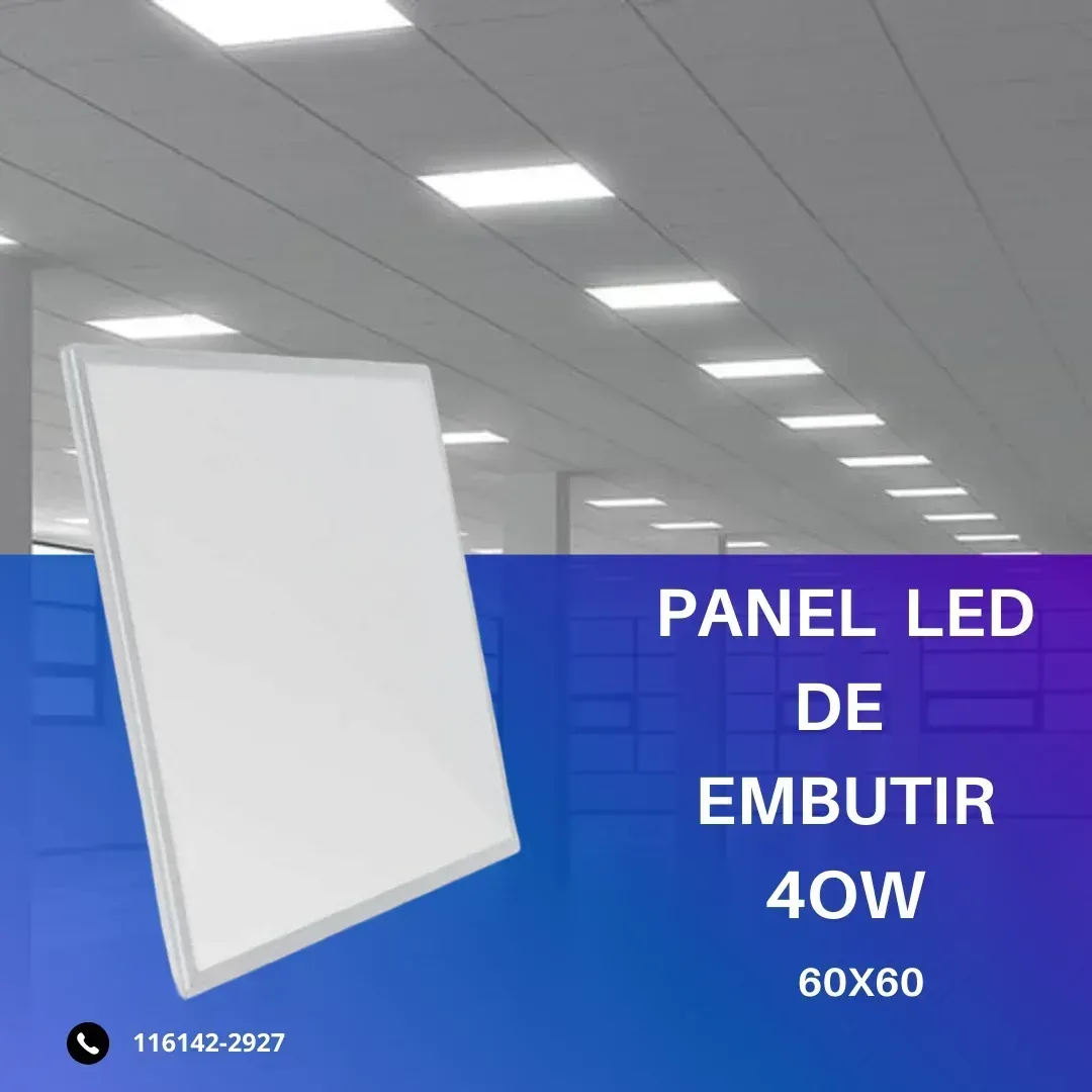 Panel de luz LED blanco para oficina. Texto: 
