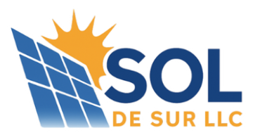 The logo for sol de sur llc shows a sun and solar panels