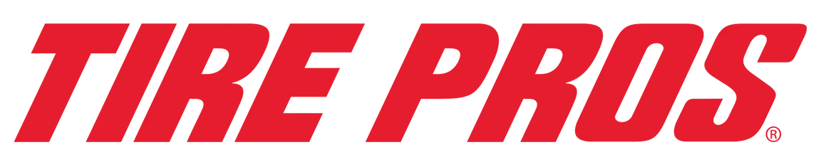 A red tire pros logo on a white background