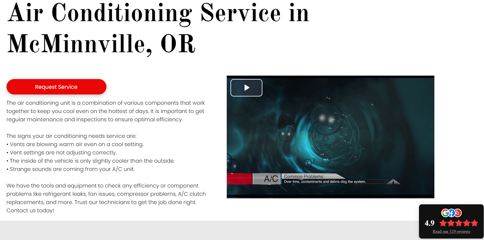 A website for air conditioning service in mcminnville or