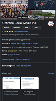 A google page for optimize social media inc.