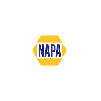 A yellow and blue napa logo on a white background