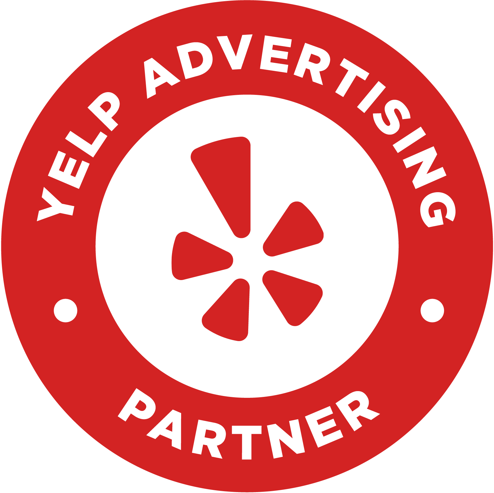 A yelp advertising partner logo in a red circle