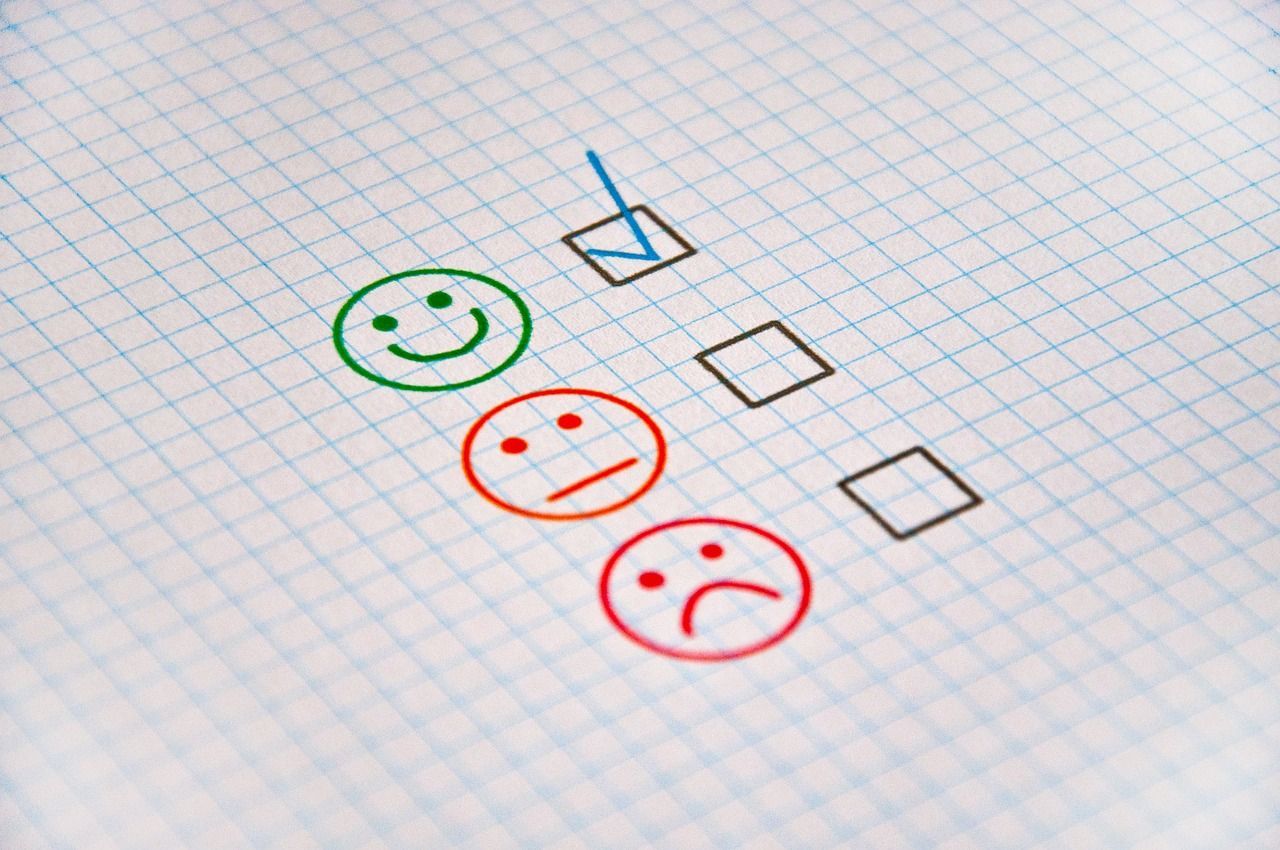 A feedback survey with happy, neutral, and sad faces, illustrating the concept of social proof.