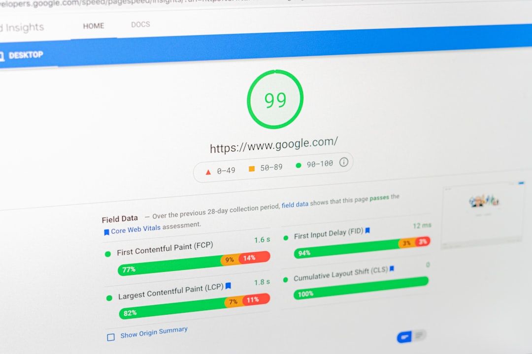 A screen of Google's PageSpeed Insights results as part of google lighthouse tools