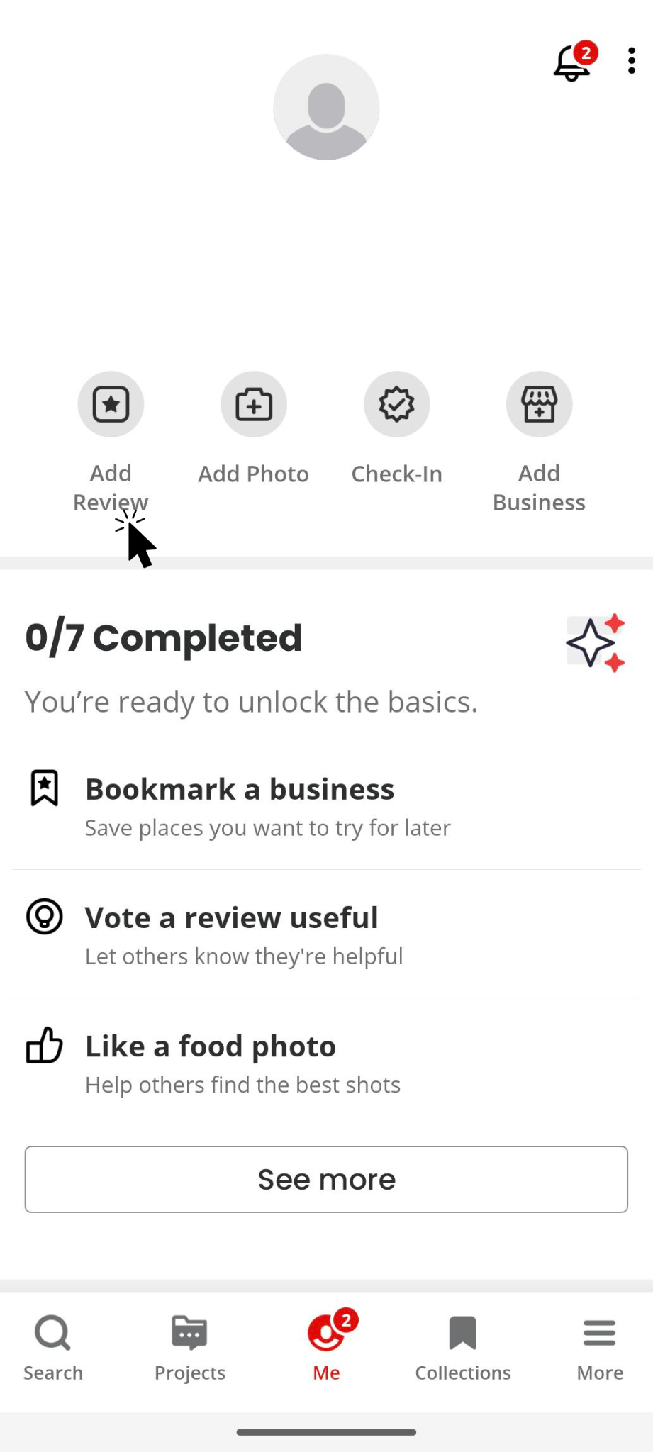 A screenshot of the yelp profile on a cell phone.