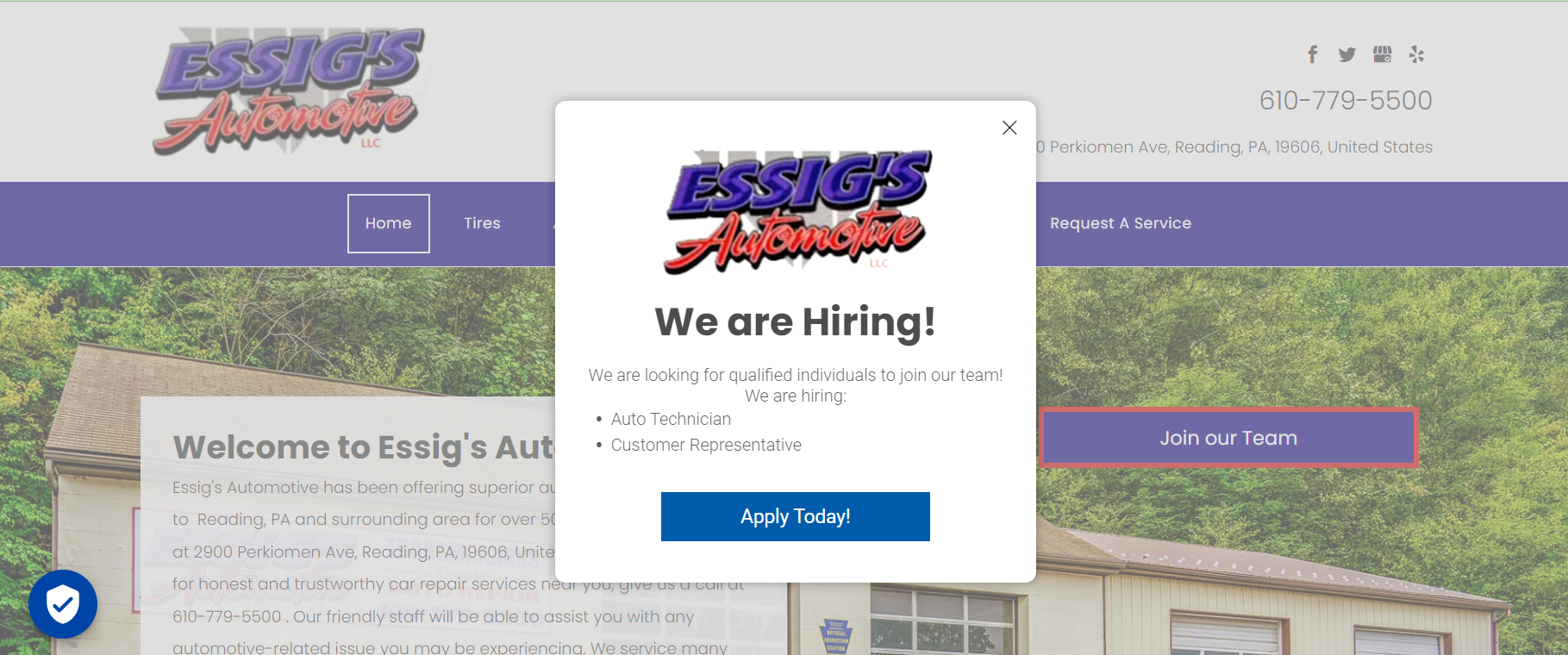 A screenshot of a website that says we are hiring.