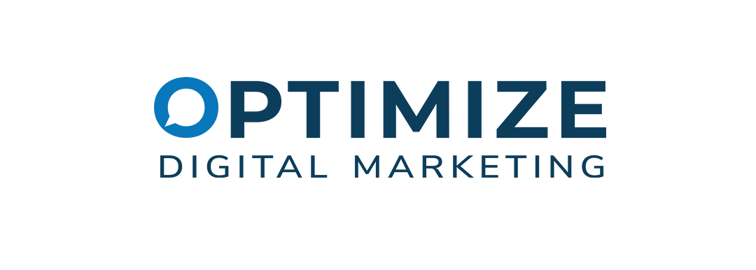 The logo for optimize digital marketing is blue and white.