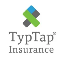 Logo for TypTap Insurance: geometric shape with blue, green, and gray blocks over gray text.