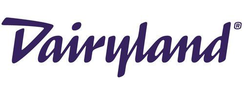 Dairyland logo in purple script on a white background. The registered trademark symbol appears in the upper right corner.