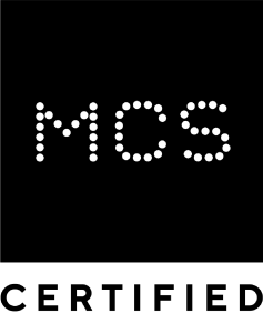 A black and white logo that says mcs certified