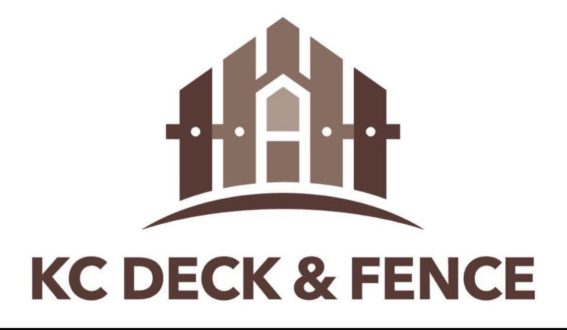 A black and white logo for a company called KC Deck and Fence.