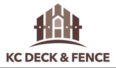 A black and white logo for a company called KC Deck and Fence.