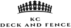 A black and white logo for a company called KC Deck and Fence.