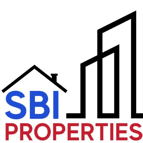 The logo for sbi properties shows a house and a building.