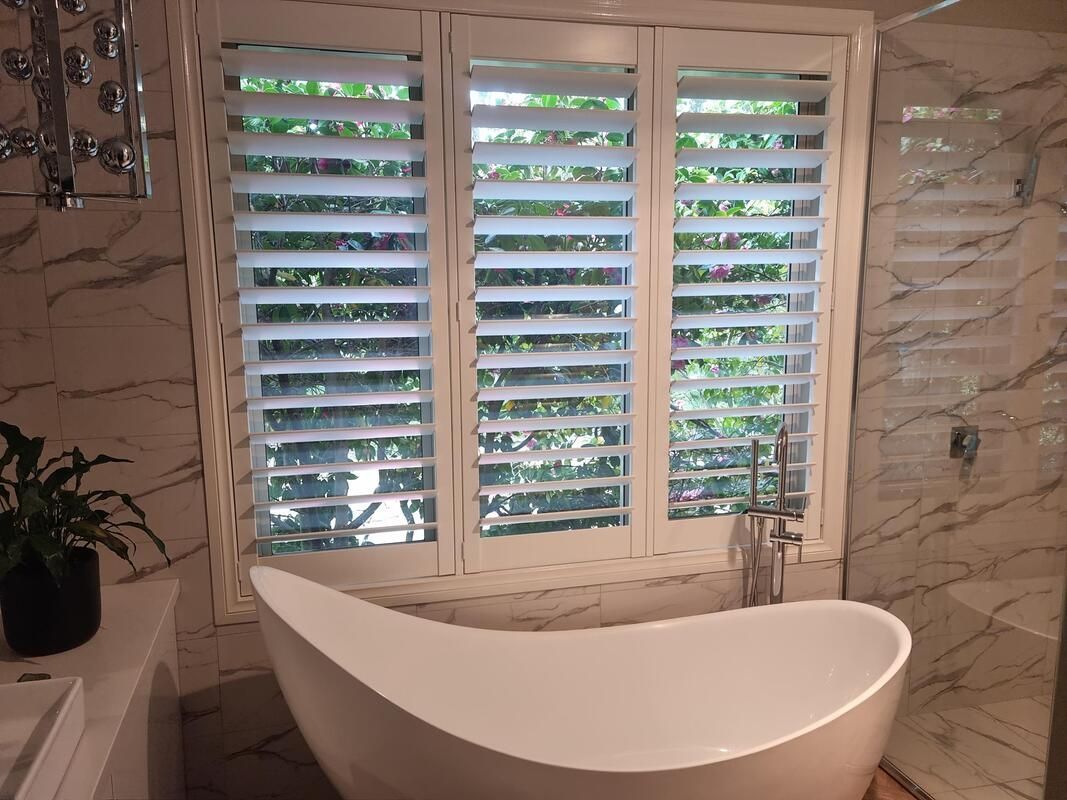 Exquisite Bathroom PolySatin Shutters by Luxaflex - Luxaflex Plantation Shutters In Ballarat