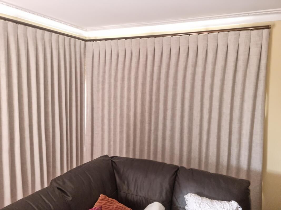 Corner Display of Lined Drapes - Luxaflex Curtains In Ballarat