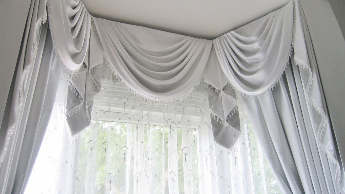 Exquisite Swags, Tails, and Beads Display - Luxaflex Curtains In Ballarat