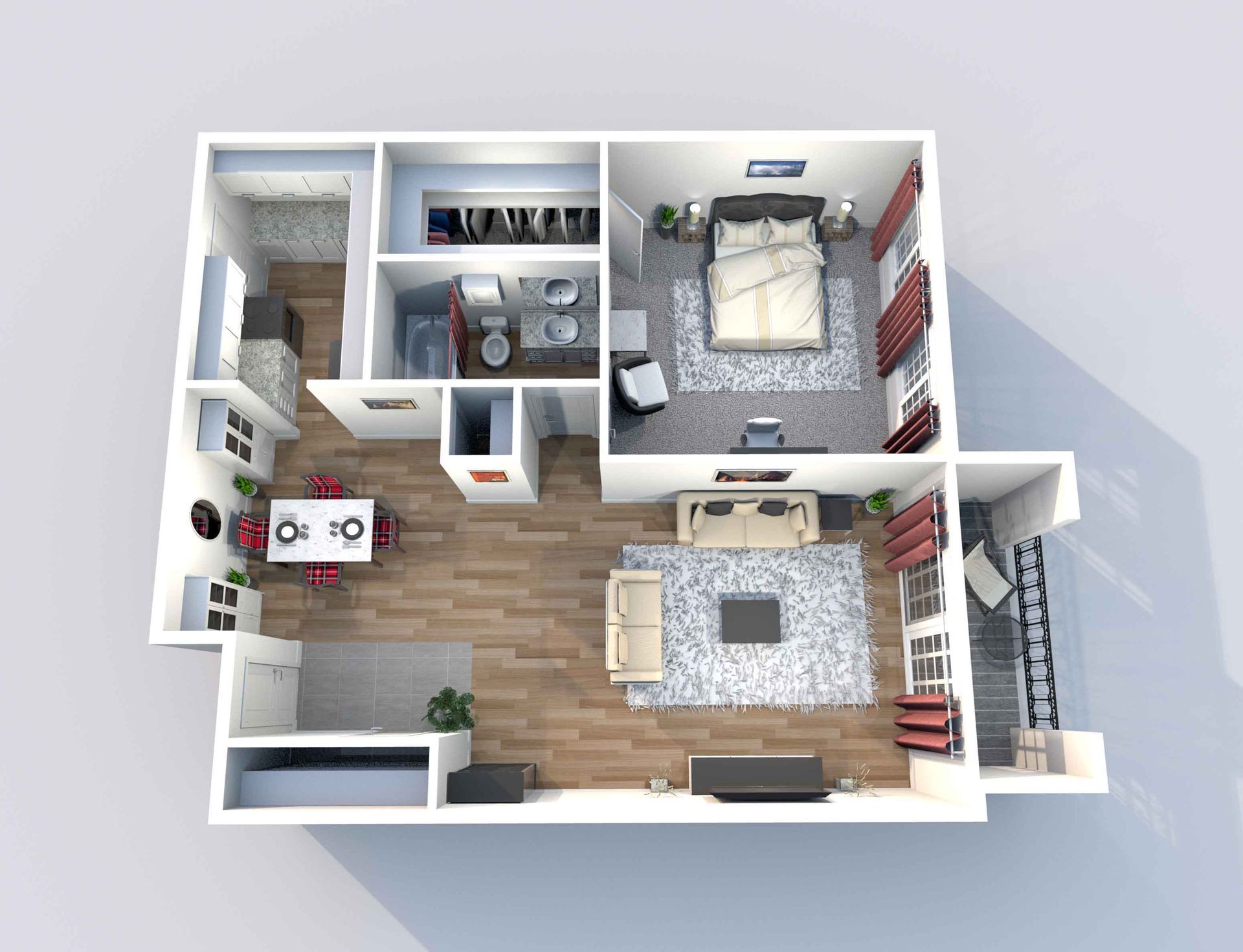 An aerial view of a floor plan of a house.