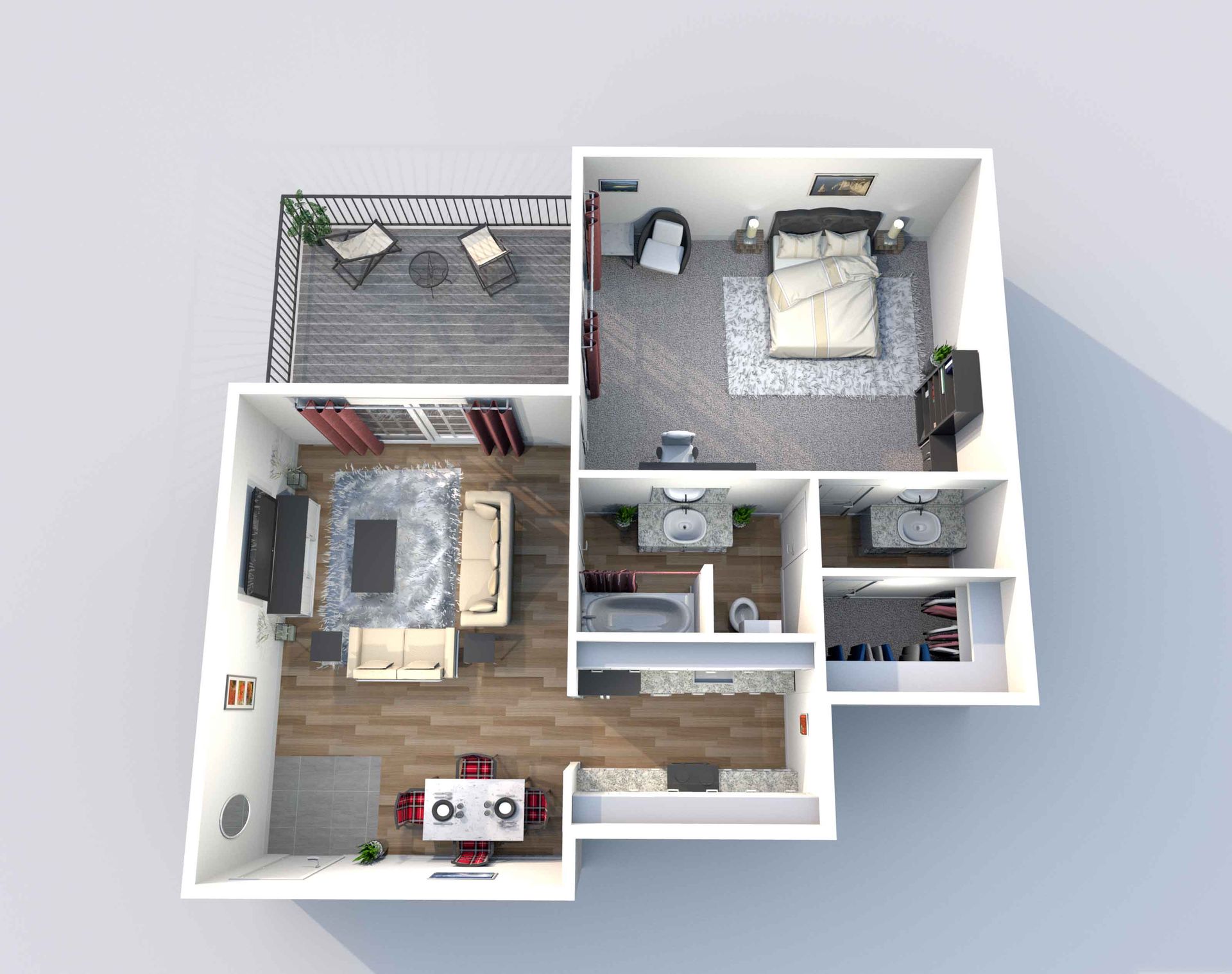 An aerial view of a floor plan of a house.