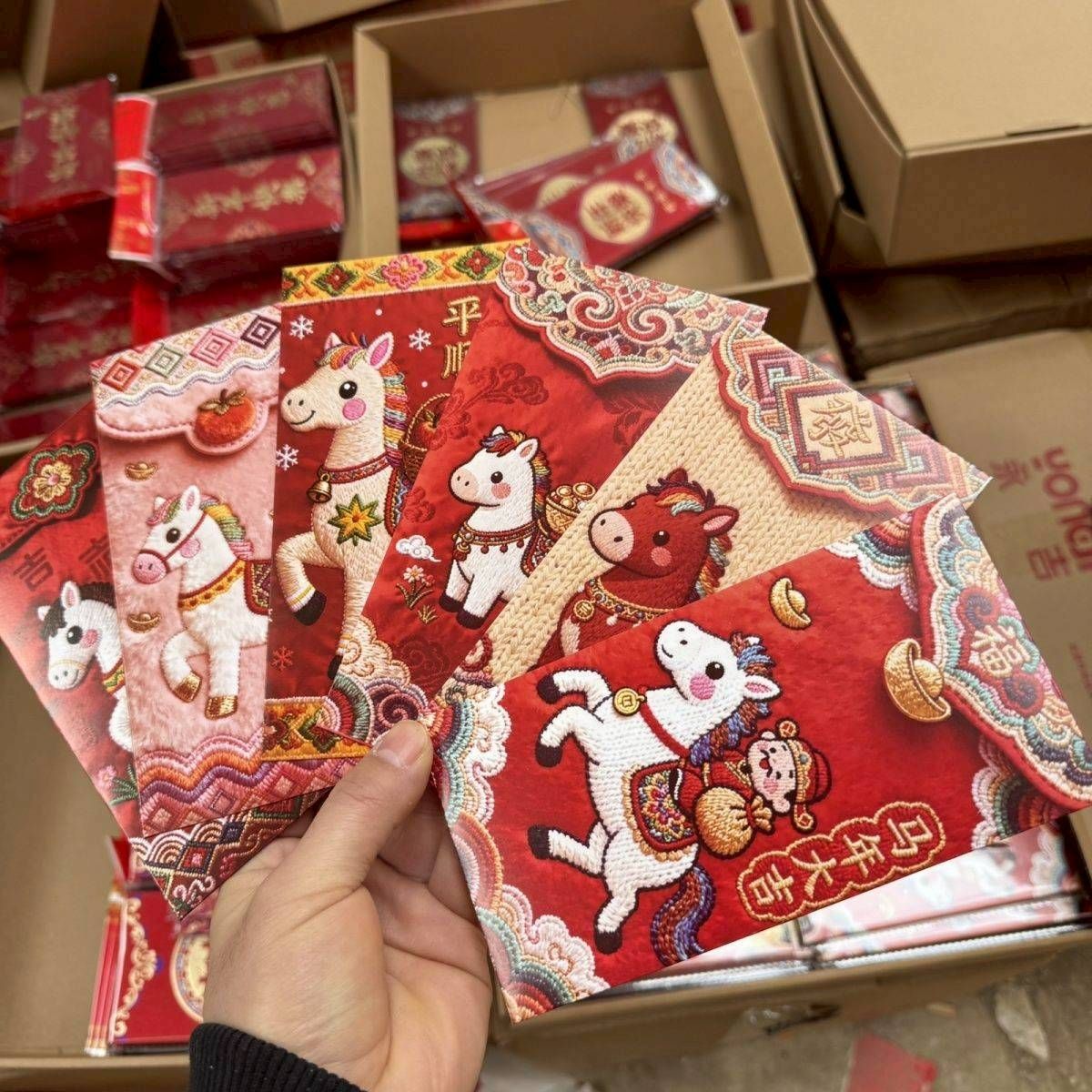 2026馬年招財必備|5D打印小馬仿刺繡紅包袋|60入/10包
