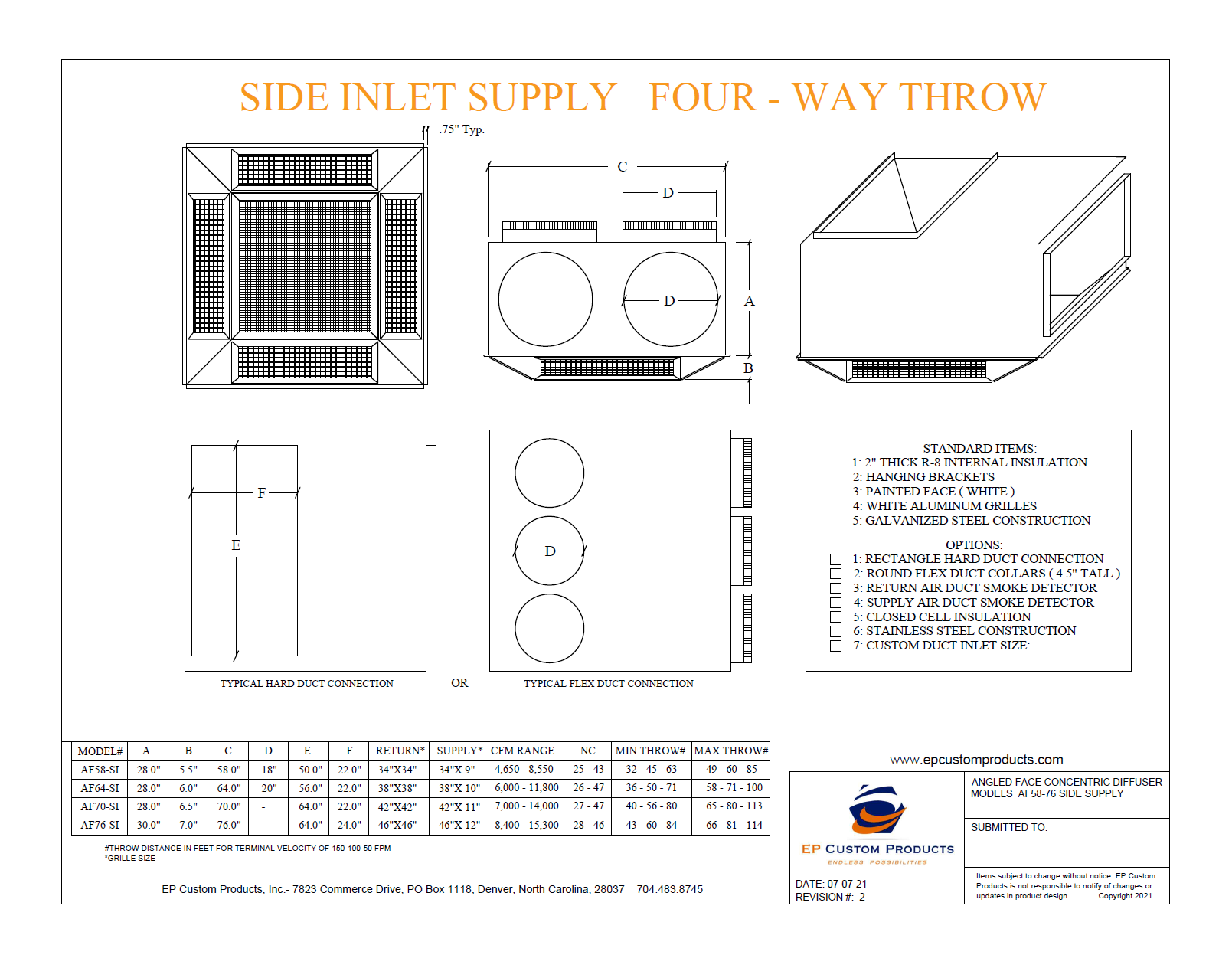 A drawing of a side inlet supply four way throw.