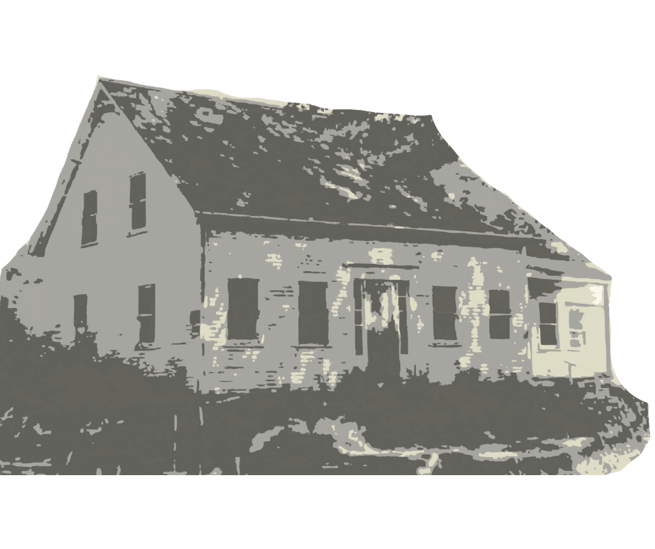 Two-story house with gabled roof, light gray siding, and dark trim, in a gray-brown setting.