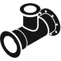 A black and white silhouette of a pipe with a flange on a white background.