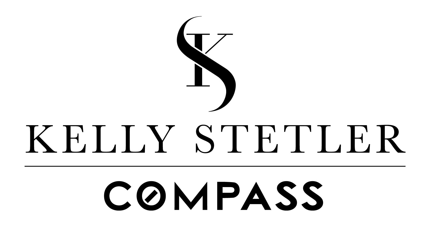 The kelly stetler compass logo is black and white.