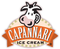 A logo for capannari ice cream with a cow on it