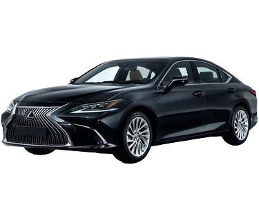 Black Lexus ES sedan parked on white background.
