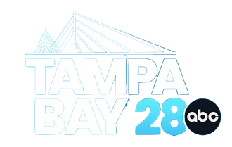 Tampa Bay 28 ABC logo with a stylized bridge in teal and white, and a black ABC circle.