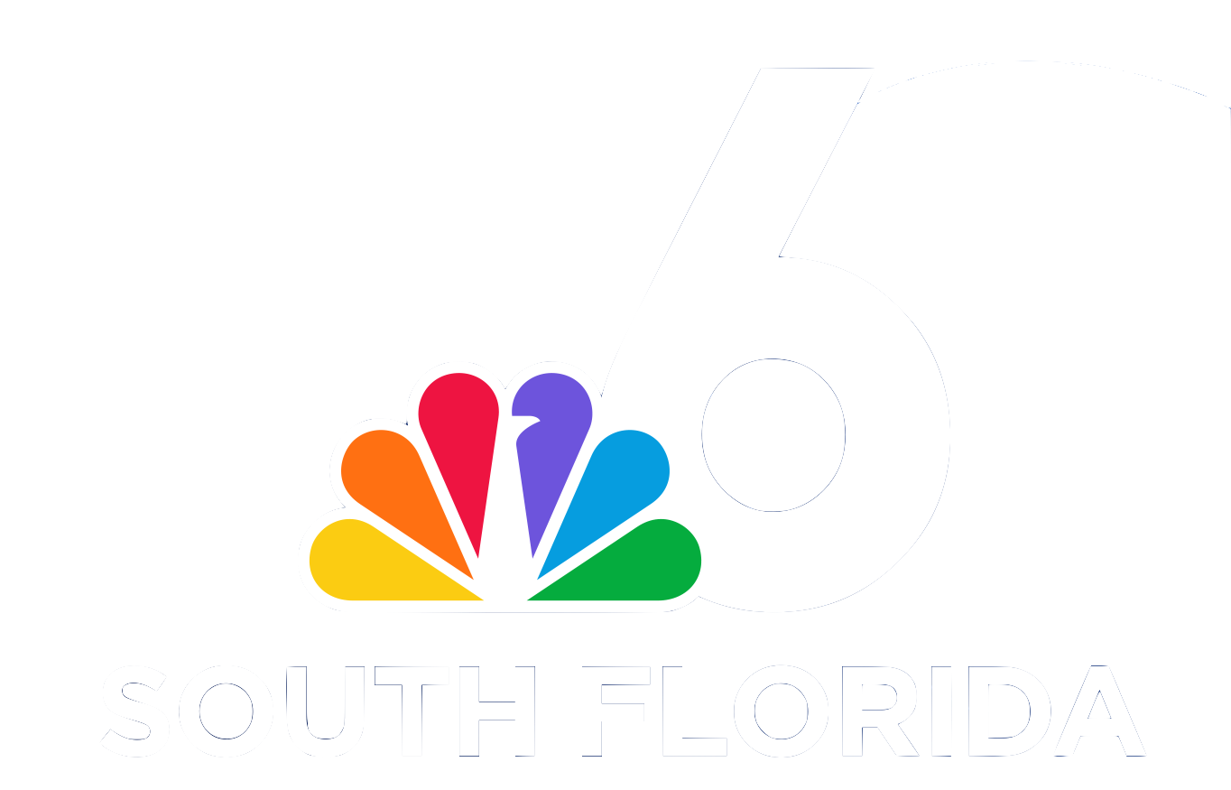 Logo for NBC South Florida's 50th anniversary, with the peacock logo and "50" in white.