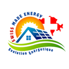 Un logo pour l'énergie fabriquée en Suisse avec une maison et des panneaux solaires