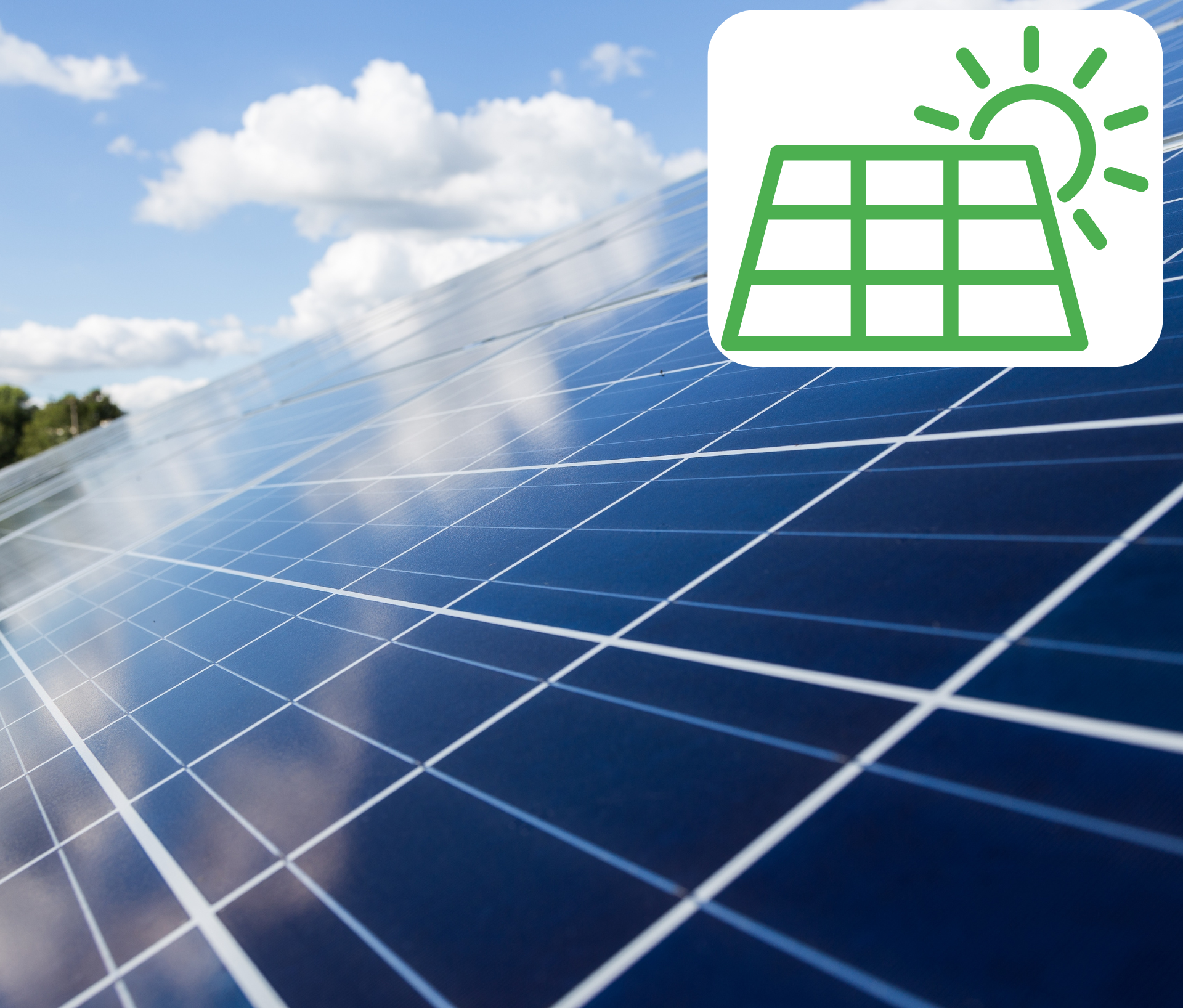 Une image d'un panneau solaire avec une icône verte d'un panneau solaire.
