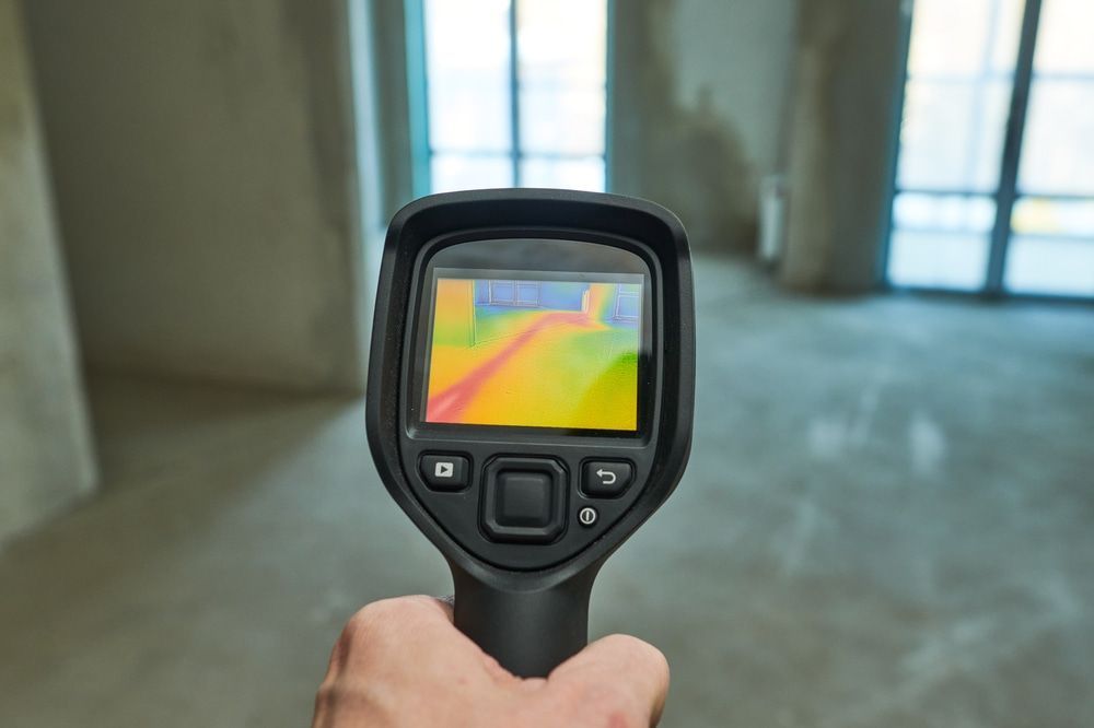 A Person Is Holding A Thermal Camera In Their Hand In A Room — Blueline Plumbing Services in Loganlea, QLD