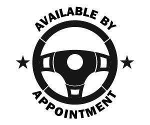 A steering wheel with the words available by appointment on it