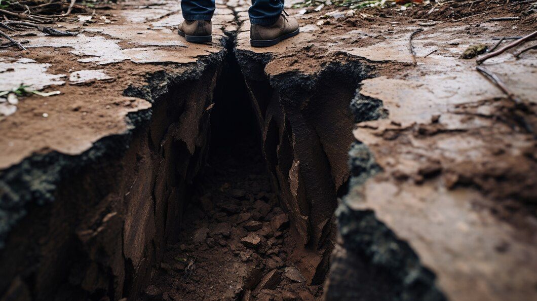 There is a hole in the middle of the road.