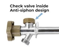 Brass hose valve with anti-siphon design, labeled check valve inside, on white background