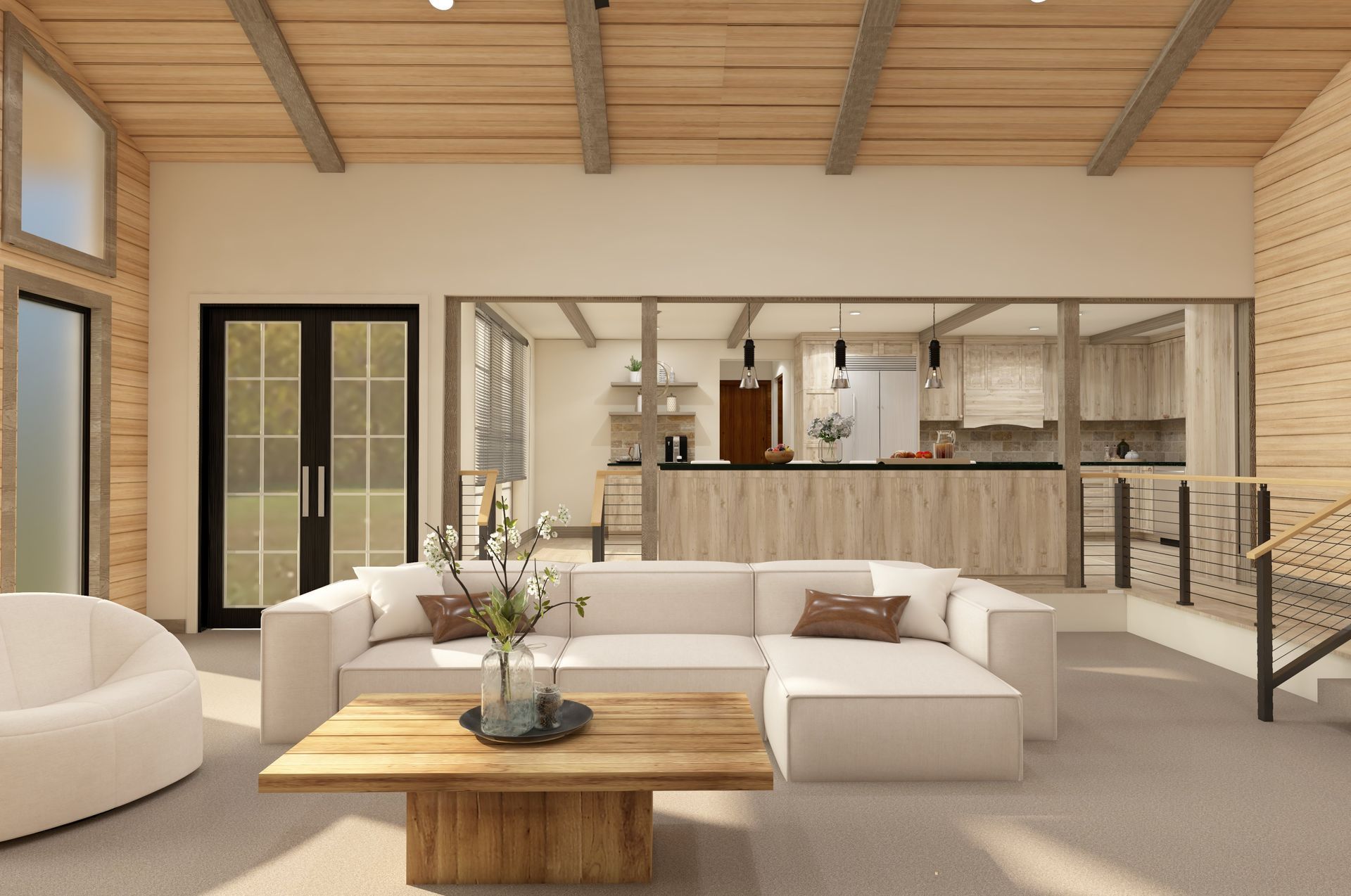 Broken Arrow Kitchen remodel Living room remodel rustic modern hickory cabinets maple beams & shiplap black granite