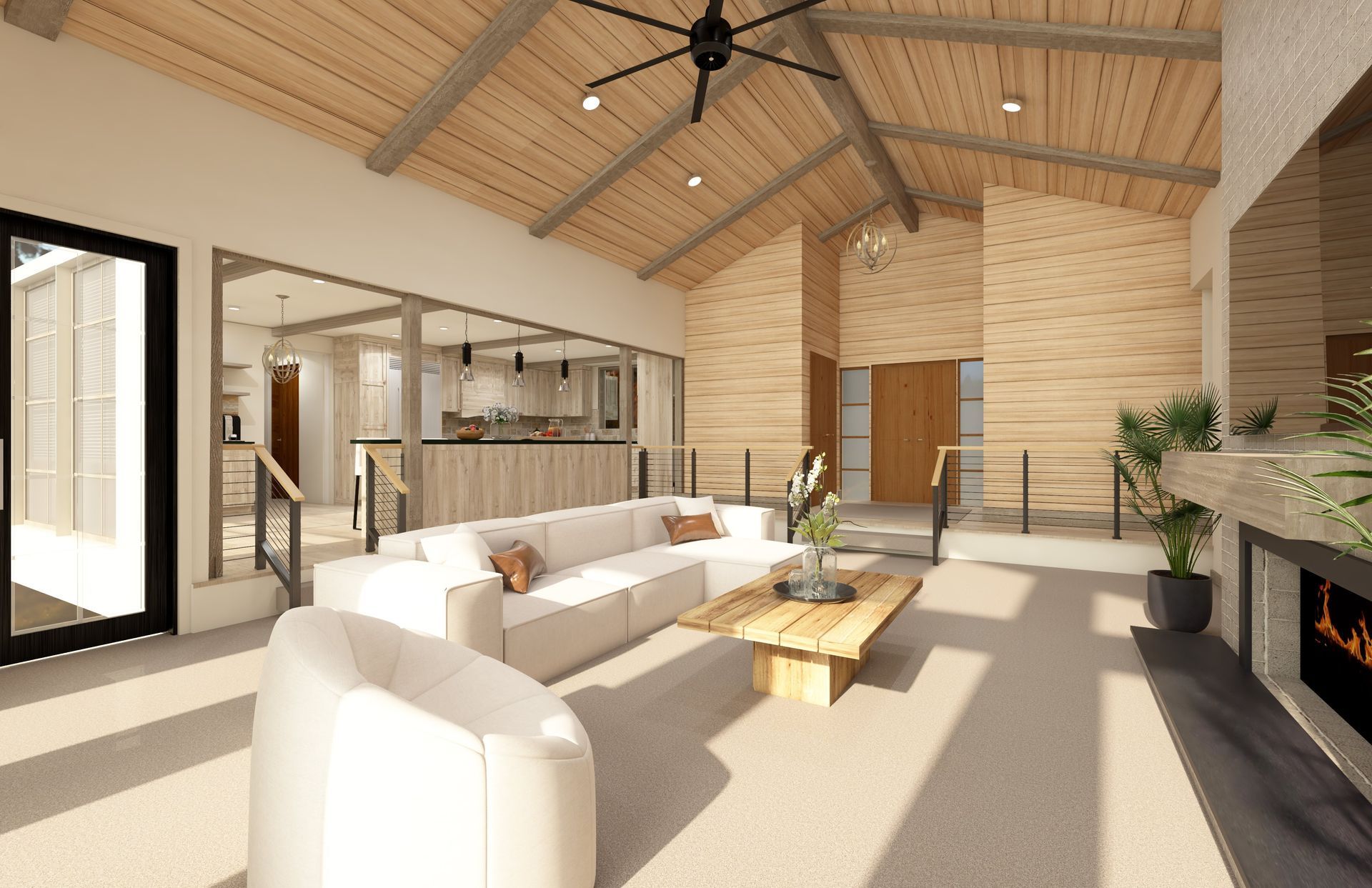 Broken Arrow Kitchen remodel Living room remodel rustic modern hickory cabinets maple beams & shiplap black granite