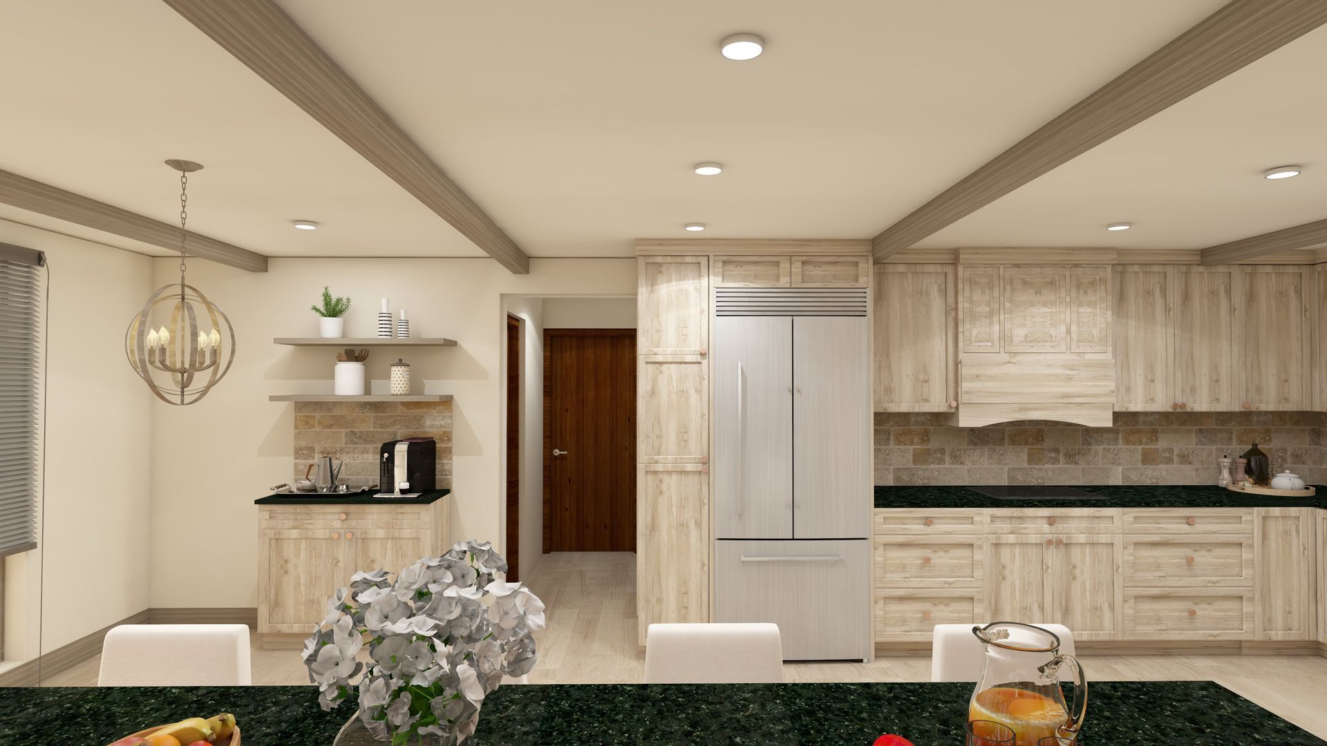 Broken Arrow Kitchen remodel Living room remodel rustic modern hickory cabinets maple beams & shiplap black granite