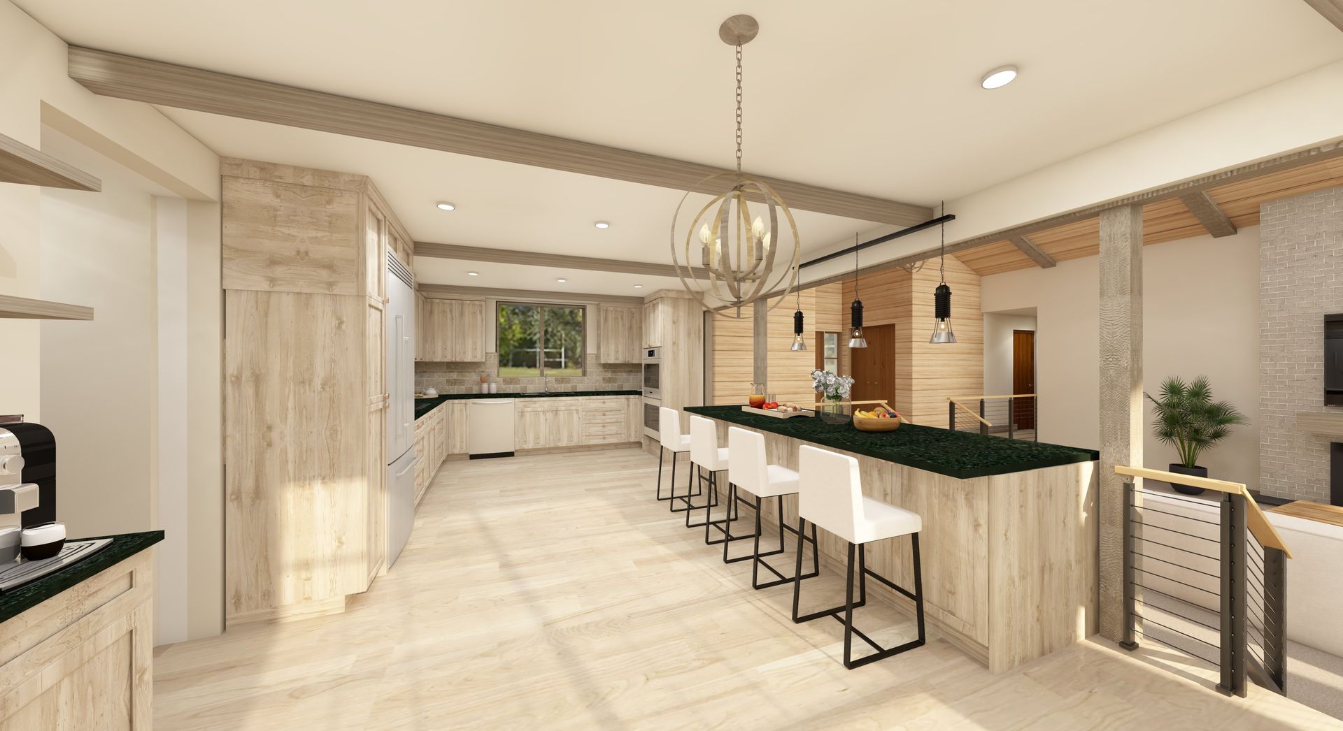 Broken Arrow Kitchen remodel Living room remodel rustic modern hickory cabinets maple beams & shiplap black granite