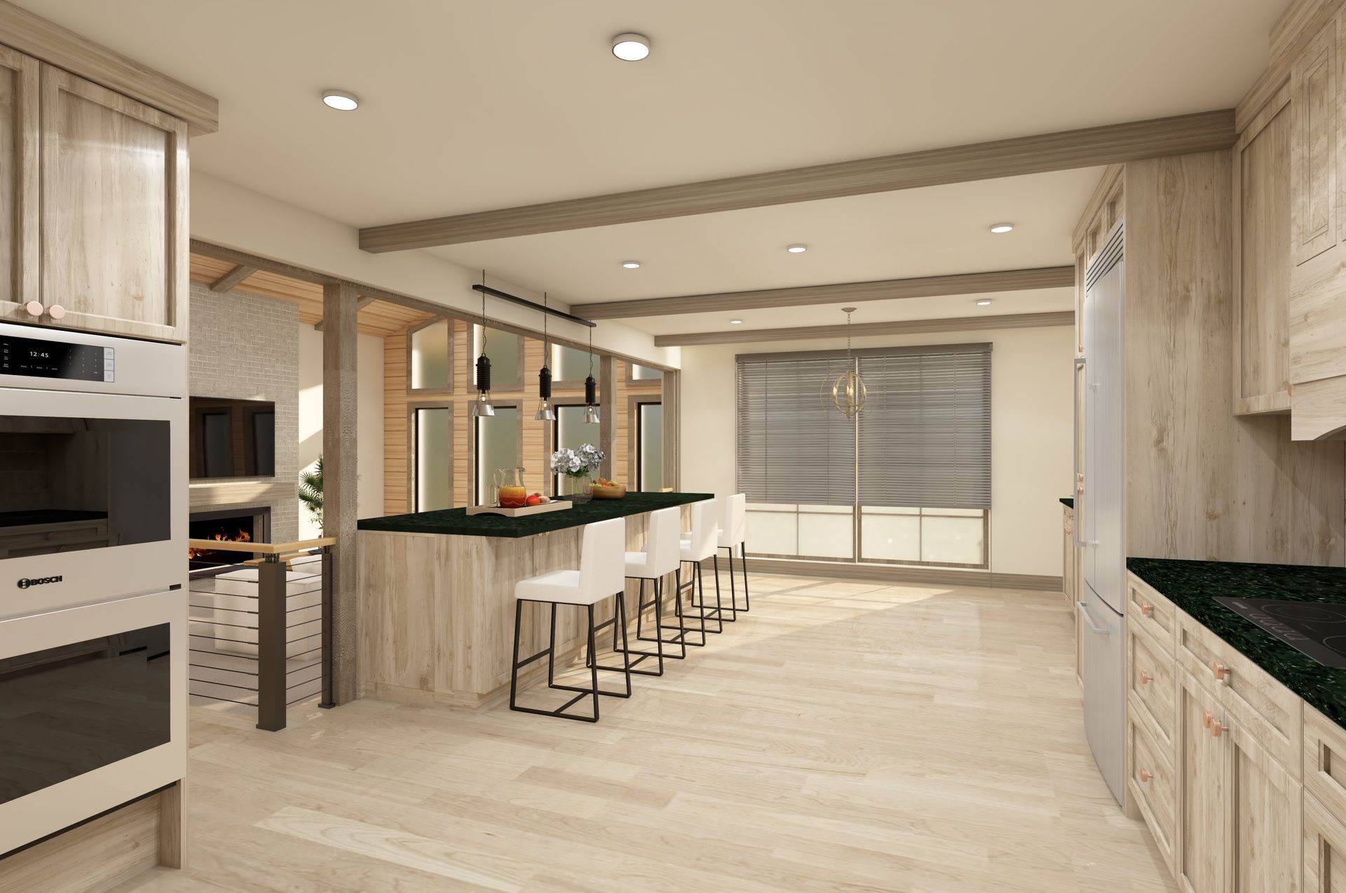 Broken Arrow Kitchen remodel Living room remodel rustic modern hickory cabinets maple beams & shiplap black granite