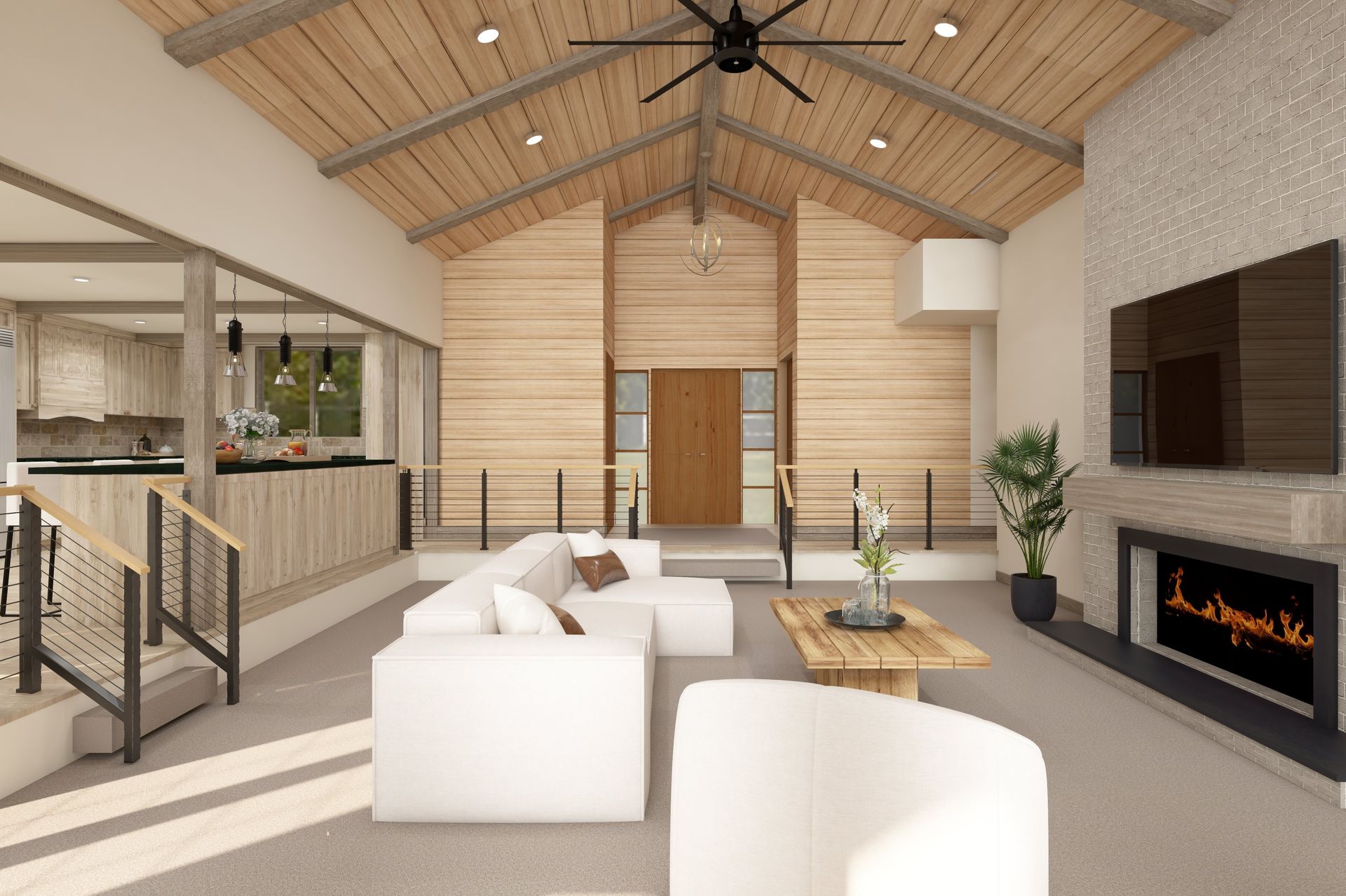 Broken Arrow Kitchen remodel Living room remodel rustic modern hickory cabinets maple beams & shiplap black granite