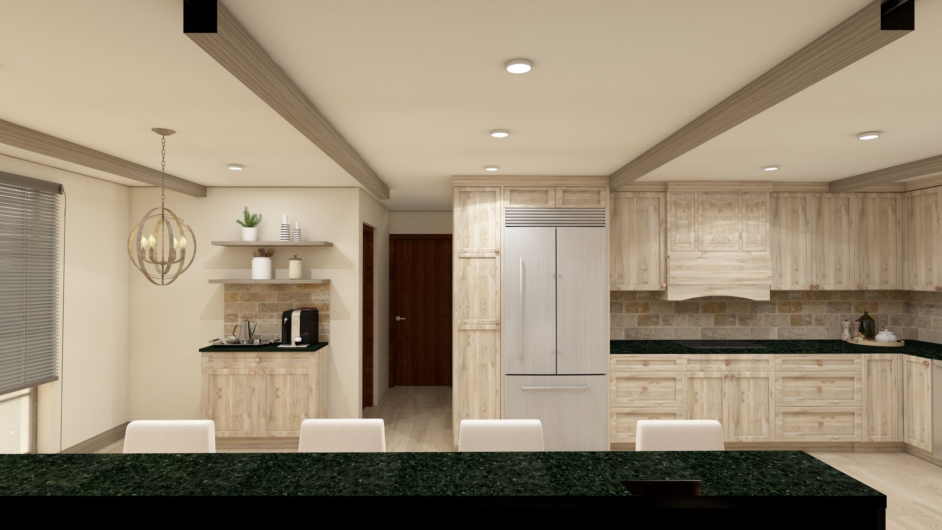 Broken Arrow Kitchen remodel Living room remodel rustic modern hickory cabinets maple beams & shiplap black granite